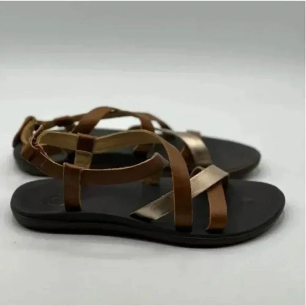 OluKai Upena Girl’s Leather Slingback Sandals Size 4 (36)